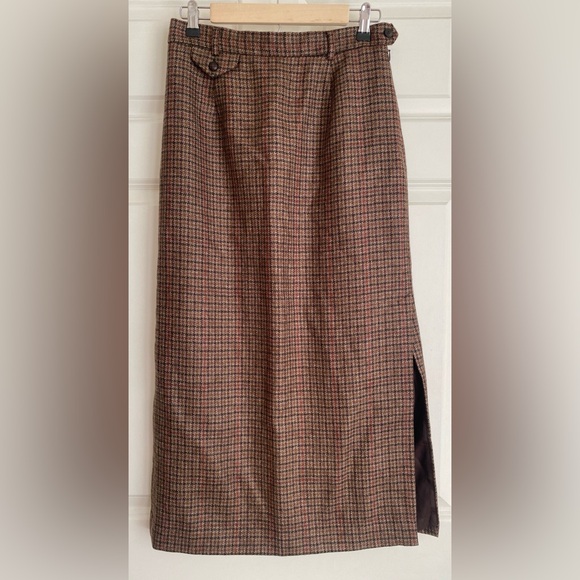 Rafaella Vintage 100% Wool Maxi Skirt Size 10 Brown Checkered Classic Elegant - Picture 1 of 14